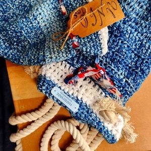 Handcrafted unique crochet tote with matching bucket hat